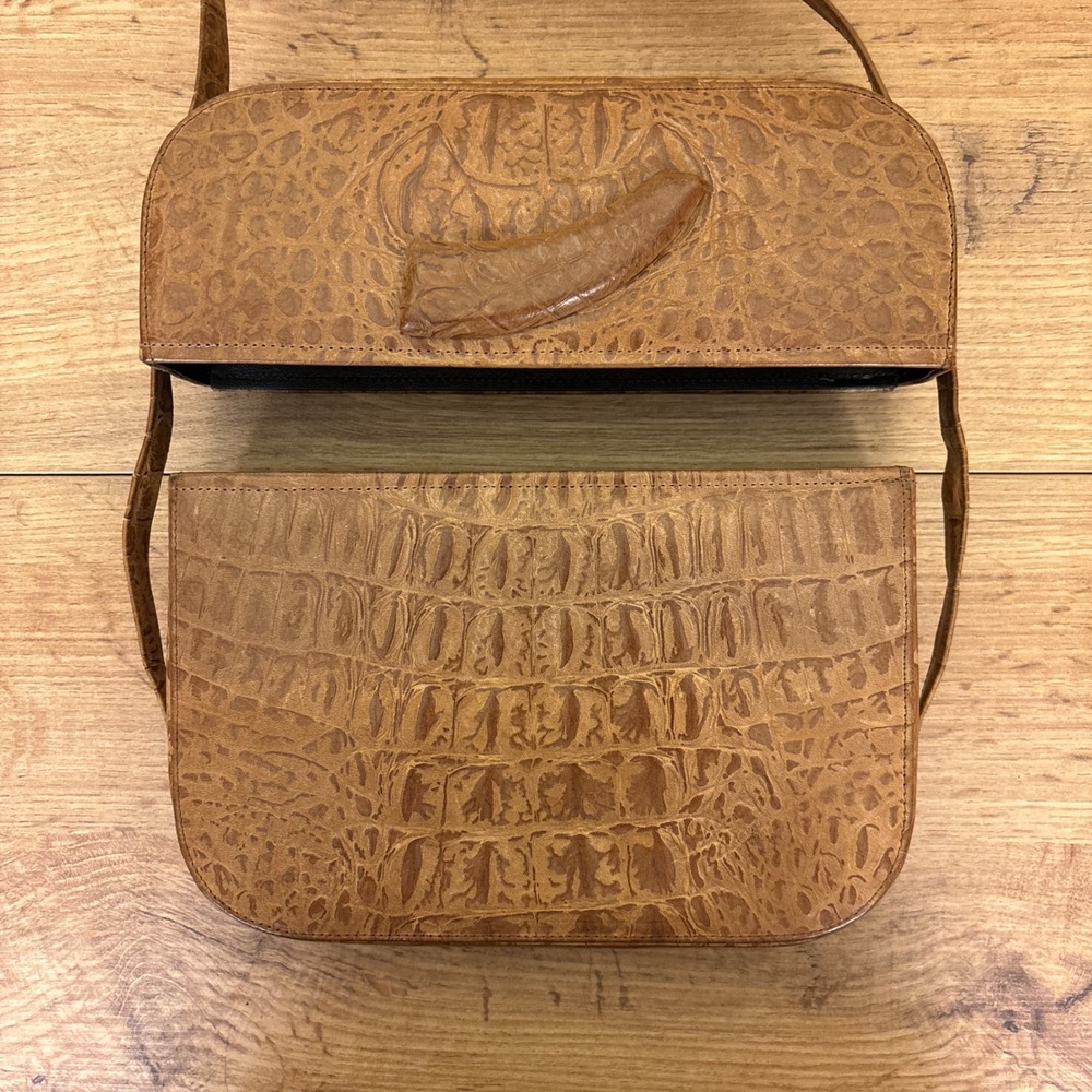 BARBARA BOLAN TOO 1980s Vintage Crocodile Sling Bag Cognac Brown Women Small - Picture 10 of 12